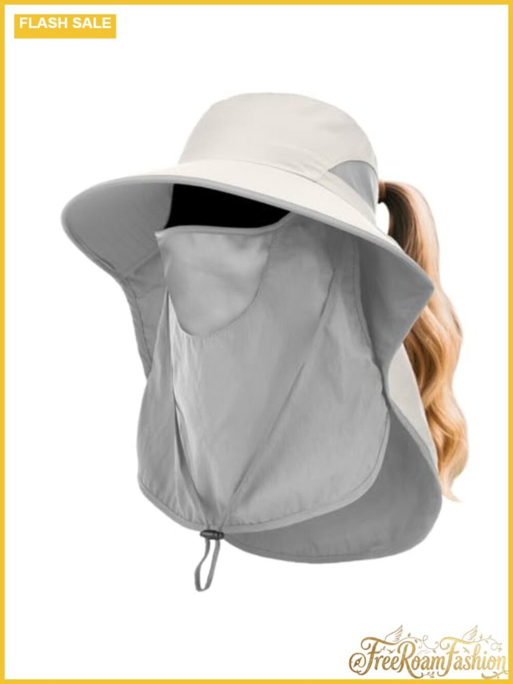 Womens Wide Brim Sun Hat UPF50+ Neck Flap Detachable Face Cover Nylon